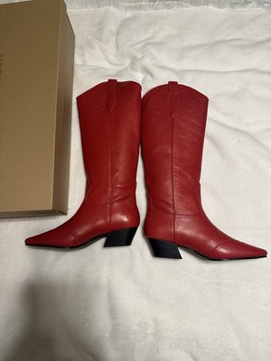 Steve Madden Dollie Boots Red Leather Knee High Western Pointed Toe 7.5