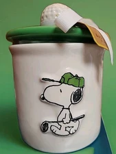 Rae Dunn Peanuts Snoopy Golfing Ball Tee Time Canister Jar 6in