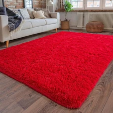 Super Fluffy Rug for Bedroom, 4x6 Feet, Modern Shag Red Area Rugs, Soft and 
