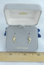 BEAUTIFUL14k Gold Dolphin Earrings Fish Dangle  