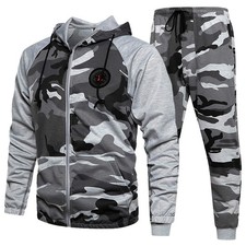 Men Hoodie Tracksuit Set Sports Gym Training Suits Sportswear Large, Blue