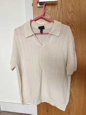 H & M REGULAR FIT TEXTURED-KNIT POLO SHIRT In White/Cream Size M Used