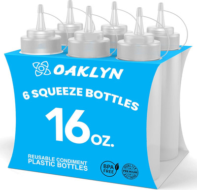 Squirt Bottles 16Oz, 6 Pack   Bpa-Free Condiment Squeeze Bottles for Sauces, Dre