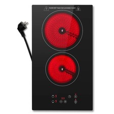 Ceramic Hob 2 Zones, Electric Plug in Hob 30cm, 3000W 9 Power Levels