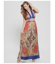 Guess Capucine Satin Feel Halter Neck Open Back Maxi Dress Sz M EUC