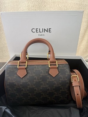 Celine Boston Bag Triomphe Coated Canvas Small