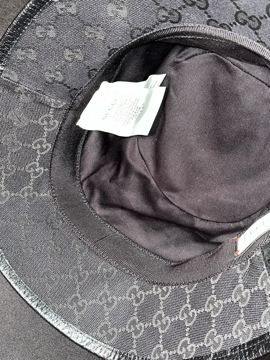 AUTHENTIC Gucci Dark Gray Bucket Hat with Gold Detail AUTHENTIC GUCCI BUCKET HAT LEATHER CANV GOLD BRASS GG SIZE  main image 2