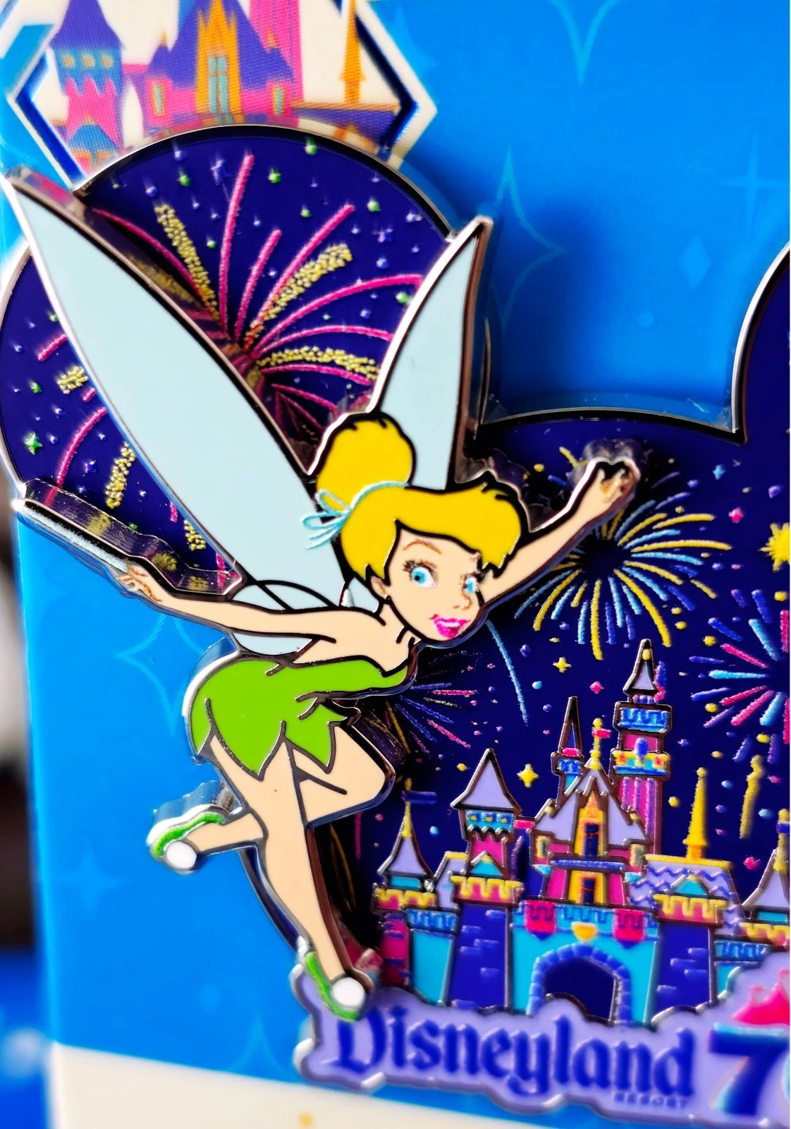Disney Pin - Tinker Bell Fireworks Disneyland 70th Anniversary Castle