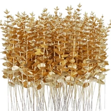 120 Pcs Gold Eucalyptus Stems Artificial Flowers Leaves Bulk Artificial Eucal...