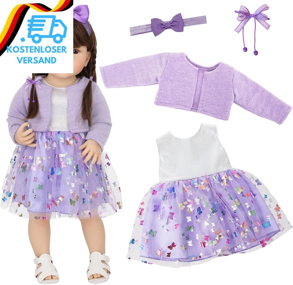 XERTEAM Puppenkleidung Für 50-55 Cm Puppe, Lila Puppenkleider Mit Schmetterling Gemuster