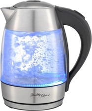 1.7L Cordless Glass Kettle with stainless steel trim and lid, with Automatic Shu