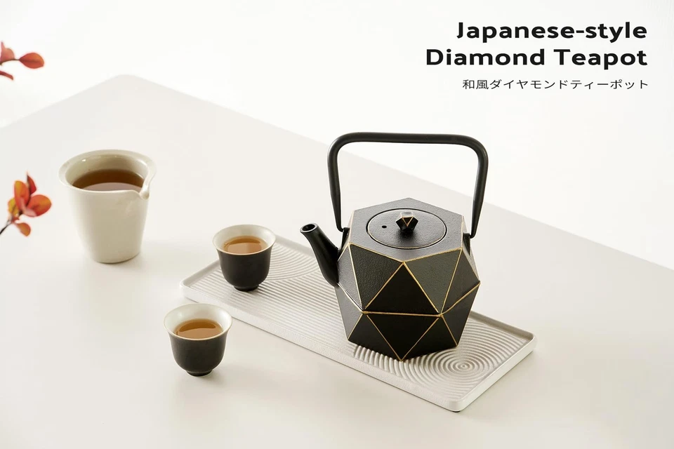 Cast Iron Teapot, Stovetop Safe Japanese Cast Iron Tea Kettle, Diamond Design... - Image 2 of 4