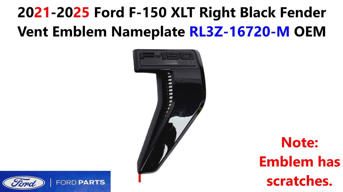 2021-2025 Ford F150 XLT Right Black Fender Vent Emblem Nameplate