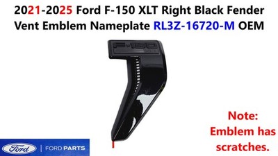 2021-2025 Ford F150 XLT Right Black Fender Vent Emblem Nameplate