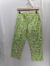 LILLY PULITZER Colorful Floral Green Pink Crop Capri Vintage Pants Size-4