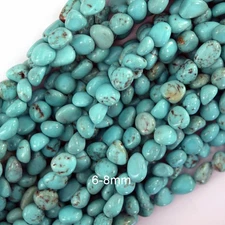 6mm - 8mm blue turquoise pebble nugget beads 15" strand S2