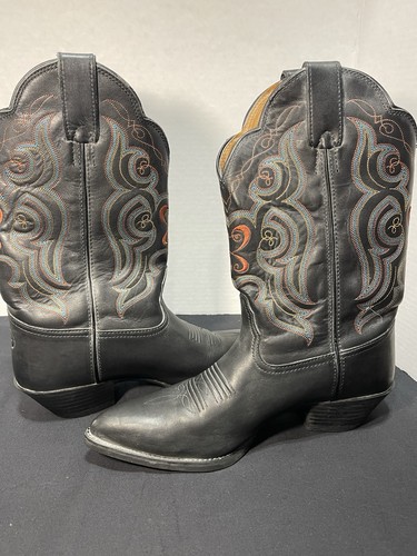 Tony Lama Round Roper Womens Size 9.5 B Cowboy Boots Black Leather Stableford - Picture 9 of 16