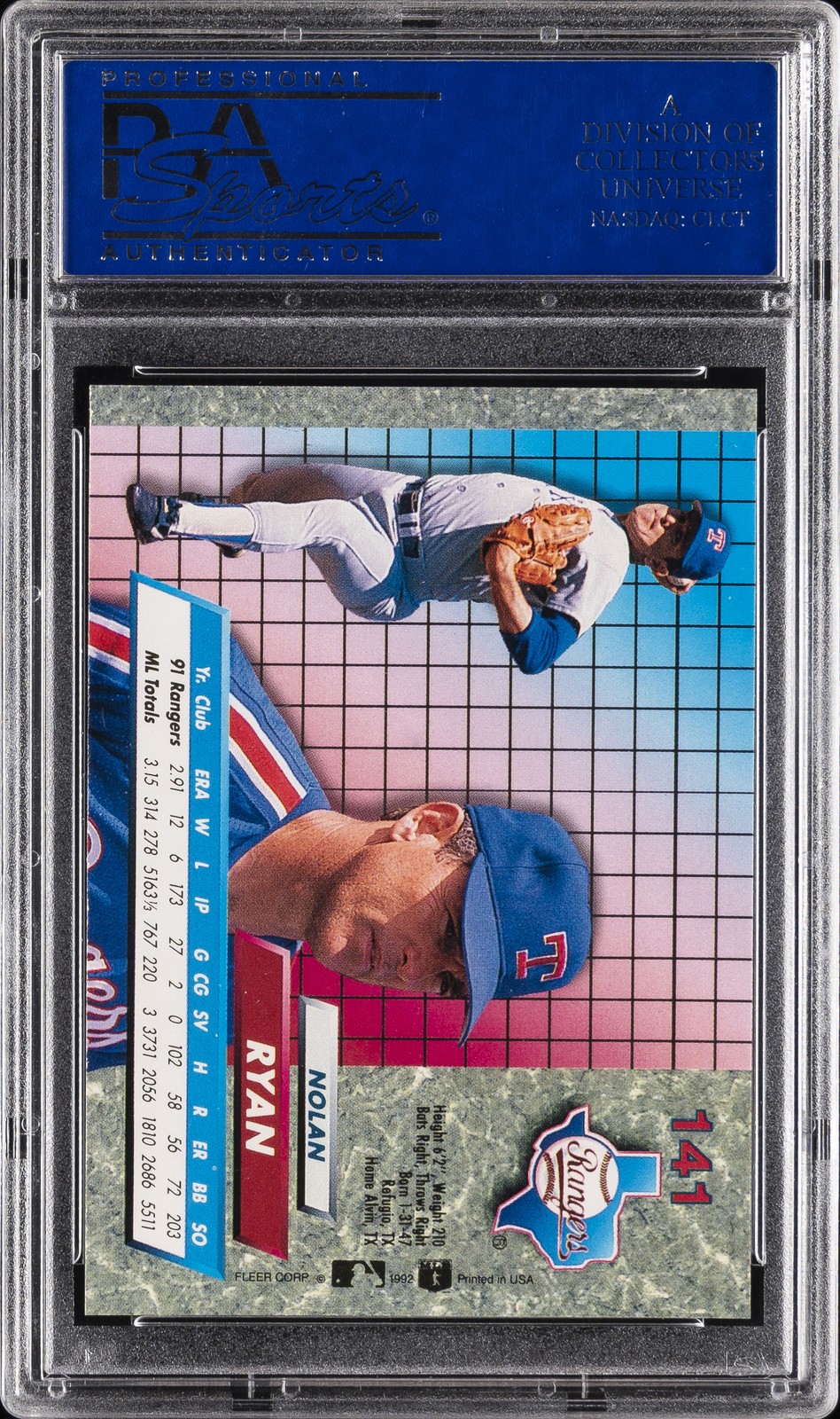 1992 FLEER ULTRA #141 NOLAN RYAN PSA 10 view 2