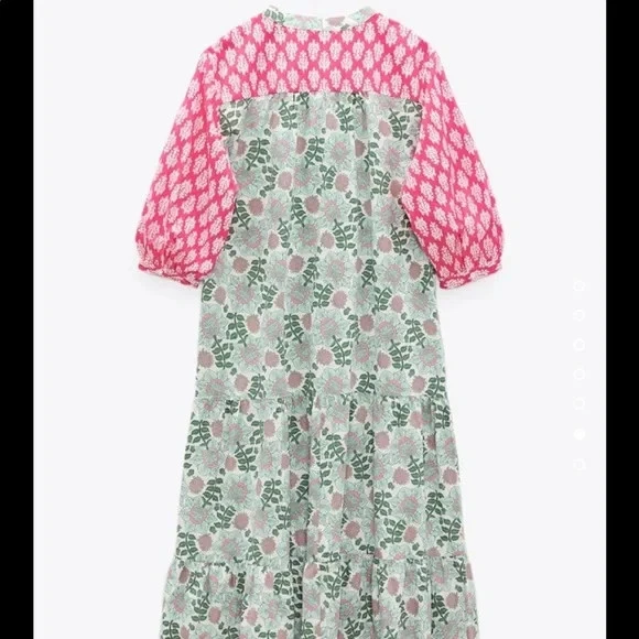 ZARA 花朵多 3/4 气球袖 PALOMA MIDI MAXI 衬衫连衣裙 3198/241 S/M — 第 2/4 张图片