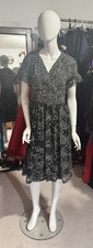 Vintage Black & White Polka Dot V-Neck Flutter Sleeve Silk Dress Sz 12