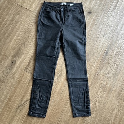 AjC Hose schwarz Gr. 36 mit Zierknöpfen, Glanzhose, Lackoptik matt, Stretch