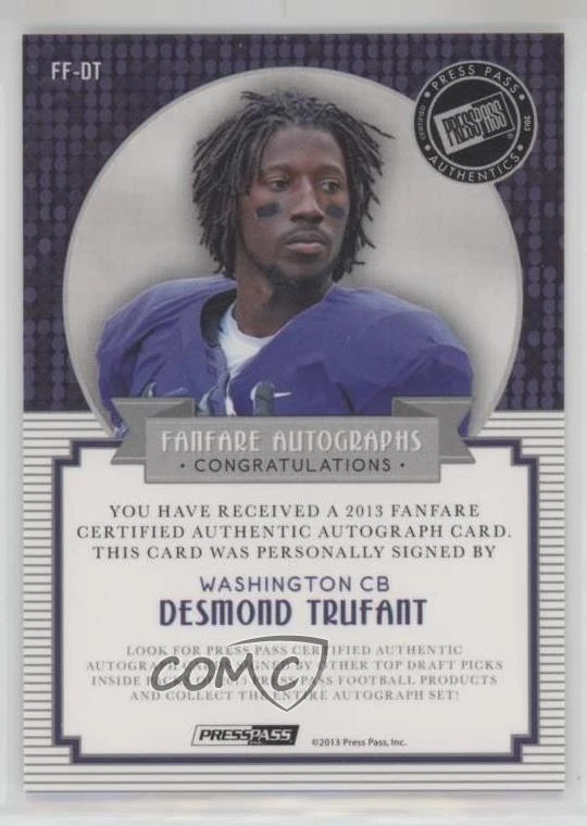 2013 Press Pass Fanfare Gold Desmond Trufant #DT Rookie Auto RC - Image 2 of 2
