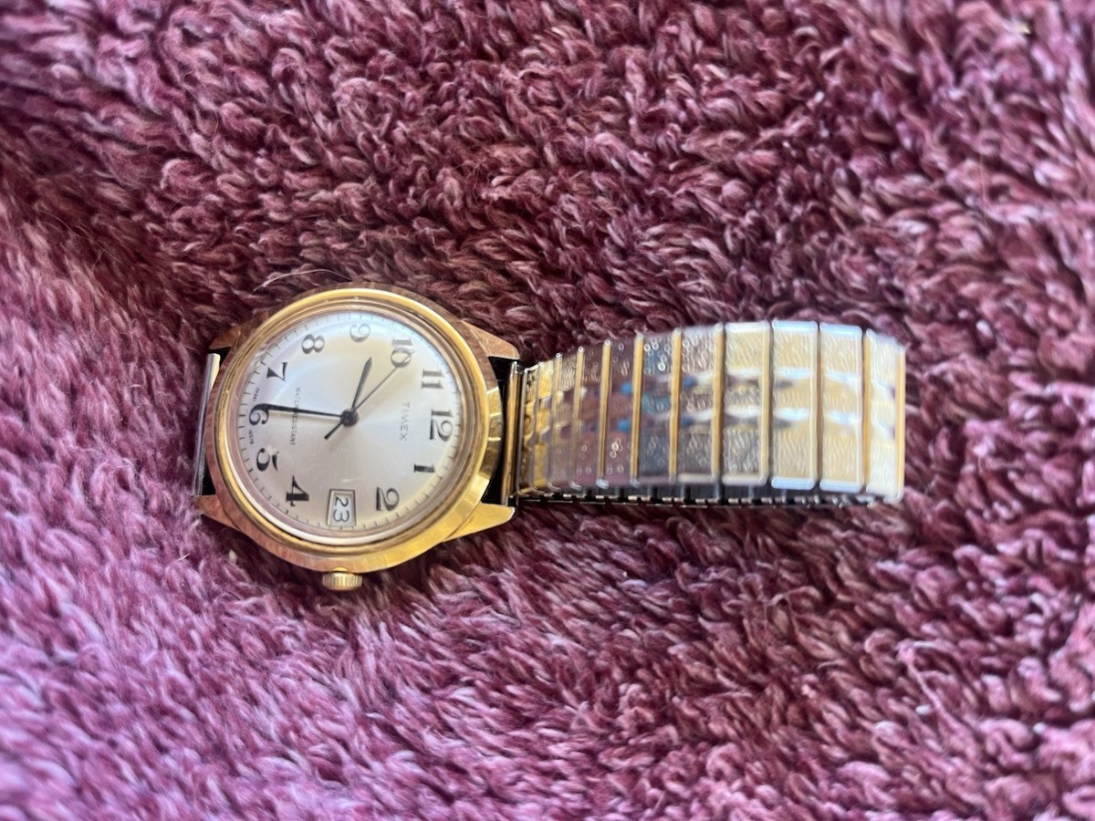 Timex Gold Tone Watch with White Dial and Date F699 Vintage Timex Indiglo Men main image 3