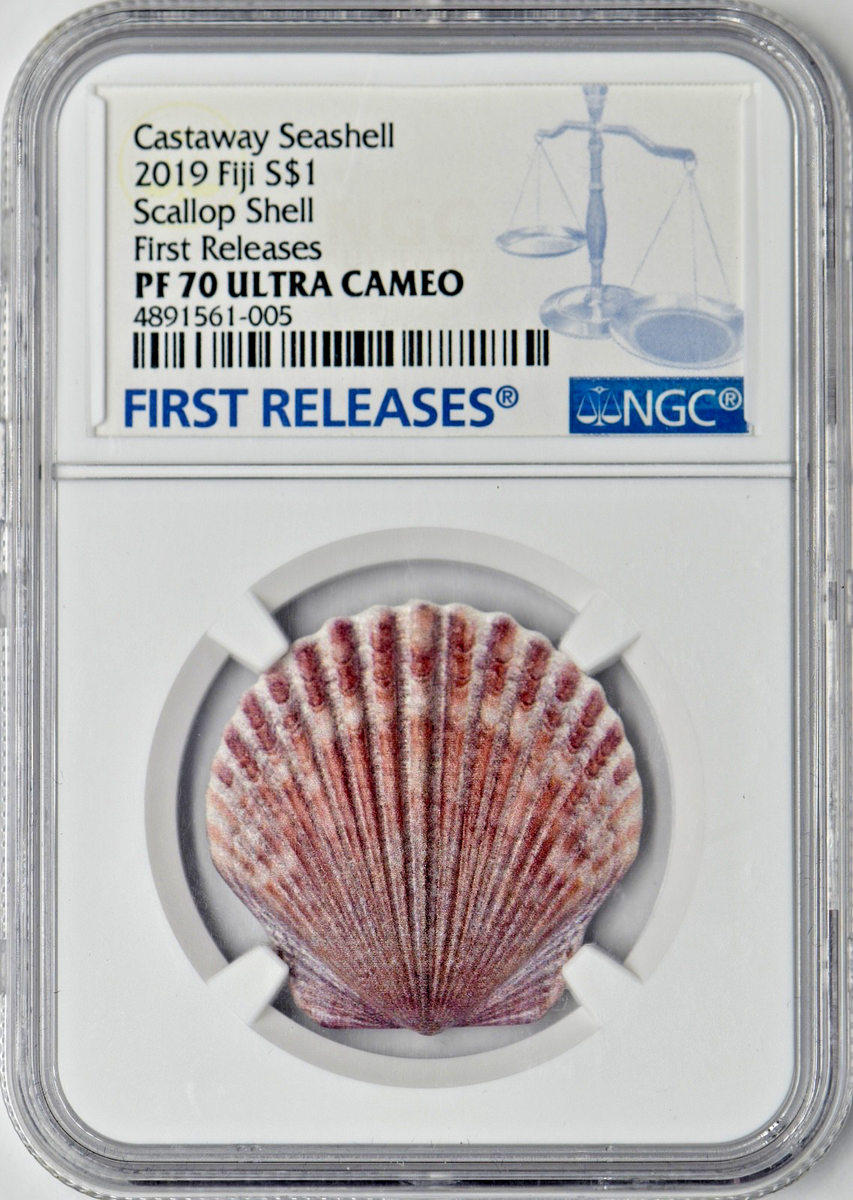 2019 Fiji $1 Castaway Seashell Silver Scallop Shell - NGC PF70UC