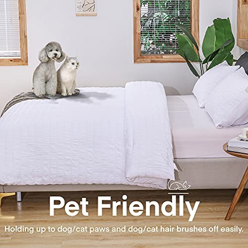  Seersucker Comforter Set - Full Size, 80x90 Inches, White, 3 Pieces, Unisex 