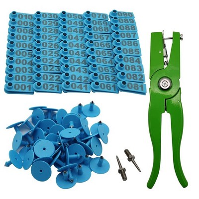 Sheep Ear Tag 001-100 Number Plastic Livestock Tags Goat with Punch Applicator