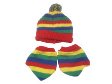 Build a Bear Mittens & Hat Stripe Red Green B...
