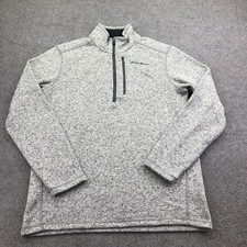 Eddie Bauer Sweater Mens Medium Gray Fleece 1/4 Zip Mock Neck Pullover Pockets
