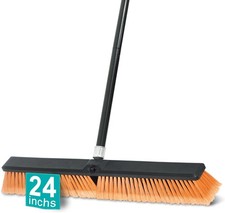 24 Inchs Push Broom Outdoor Heavy Duty, Shop Broom with 60" Long Handle for C...