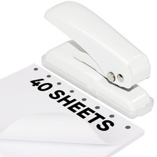 Single Hole Punch 40-Sheet Capacity Puncher Non-Slip Base for Crafts White