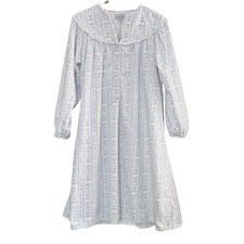 Cottagecore Lanz of Salzburg Cotton Flannel Nightgown White Pink Floral Sz Small