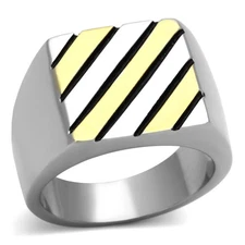 Men's Ring, 14K Gold Plated, Stainless Steel, Statement, Two Tone