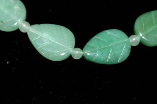 Vintage Sterling Silver Green Jade Carved Leaf Bead Necklace - Picture 3 of 5