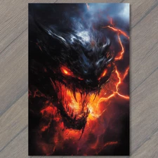 Art Print  Fiery Demon Lightning Eyes Fire and Rage Monster Scary Horror Creatur