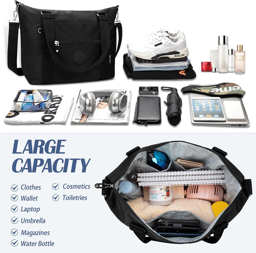 Travel Gym Duffel Bag for Women, Waterproof Nylon Weekender Overnight Bag Person - Picture 3 of 7