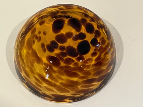 Vintage Tortoise Shell Hand Blown Art Glass Bowl Brown 7.25" x 5.25" - Picture 8 of 9