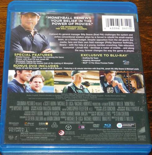 MONEYBALL ~ Blu-ray + Bonus Disc 2011 ~ Brad Pitt - Picture 3 of 3