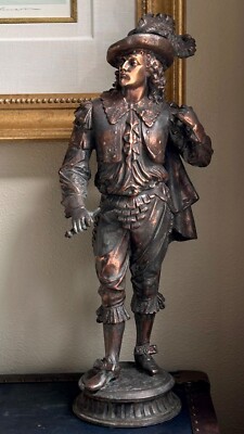 Antique Bronze Statue   Jennings Brothers   JB Copper Bronze Musketeer