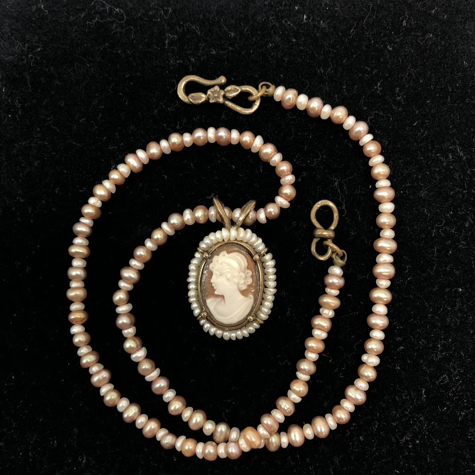 Экстазия раковина камео семена жемчуг отделка и ожерелье ручной резьбы в Италии подпись - Изображение 2 из 4