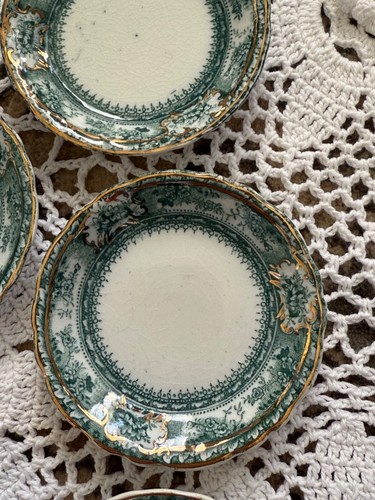 Vintage Set 5 Wedgwood Phoebe Butter Pats Antique England Green Transferware - Picture 3 of 19