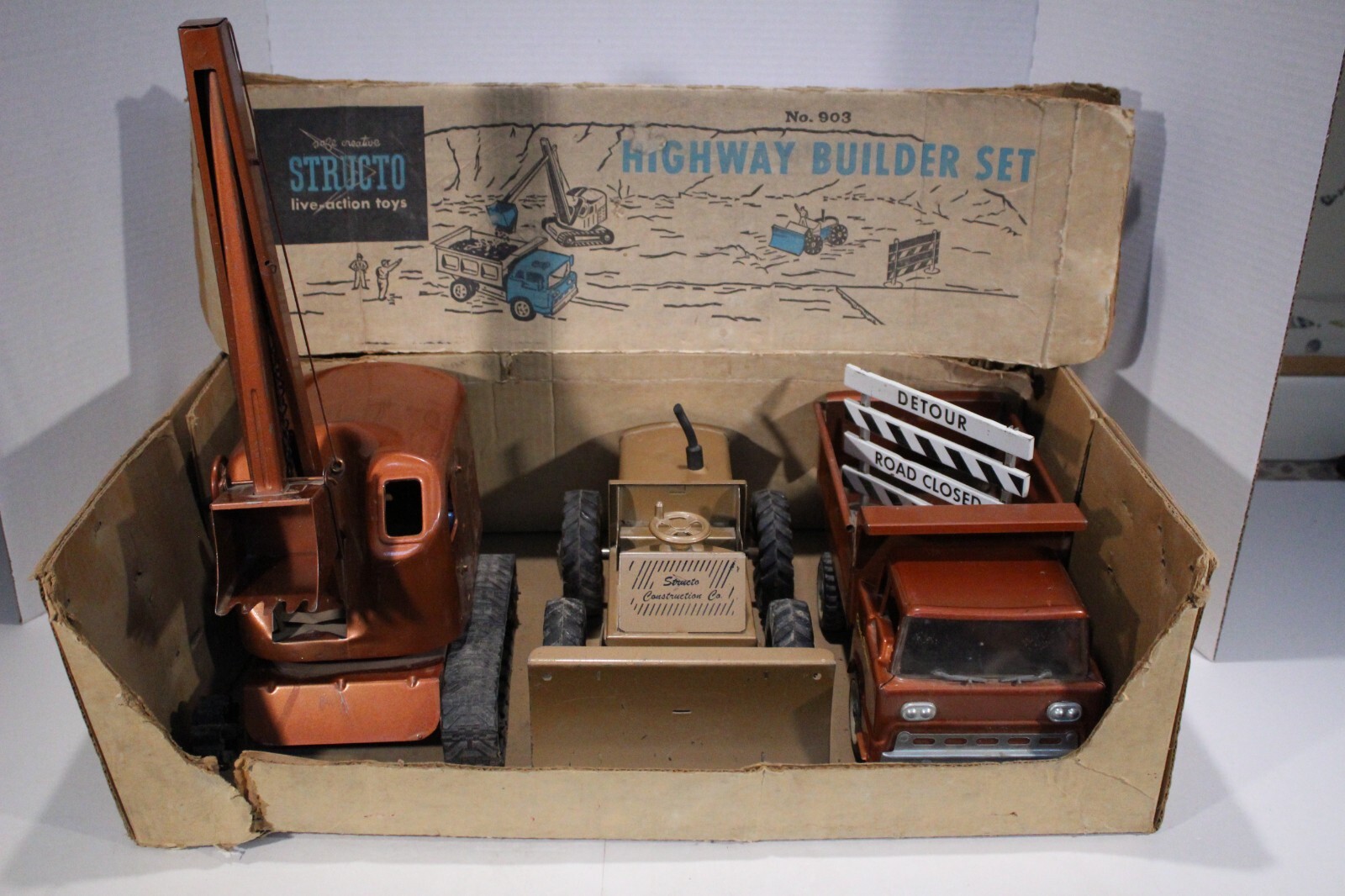 Structo Build A Set Structo No. 903 Highway Builder 4 Piece Road Builder Set with Original ...