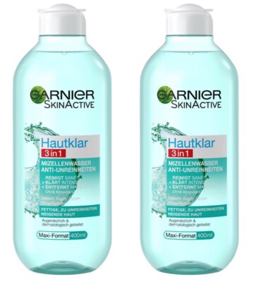   Garnier Mizellenwasser Hautklar 3in1 Anti Hautunreinheiten Reinigung 2x 400ml 