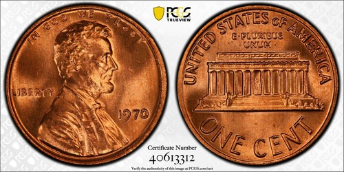 1970 Lincoln Cent Memorial Reverse PCGS MS65 RD - Picture 3 of 3
