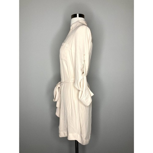 EXPRESS Portofino Hemdblusenkleid Damen XS creme Knopfleiste Kragen Bindeband Taille - Bild 5 von 6