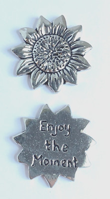 Basic Spirit Handcrafted in Canada Pewter Pocket Token SUNFLOWER ''Enjoy Moment''