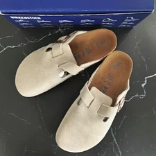 Birkenstock Boston Soft Footbed Suede Taupe Women's Shoes Narrow Size EU37-39
